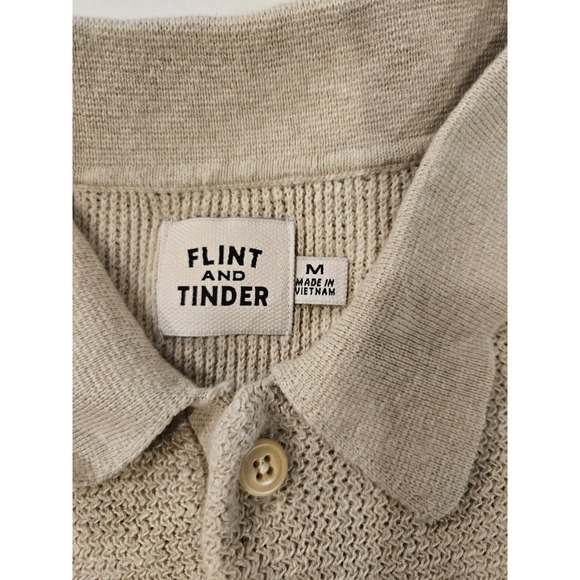 Flint and Tinder Polo Shirt Mens M Beige Knit Short Sleeve Pocket Huckeberry - Picture 10 of 11